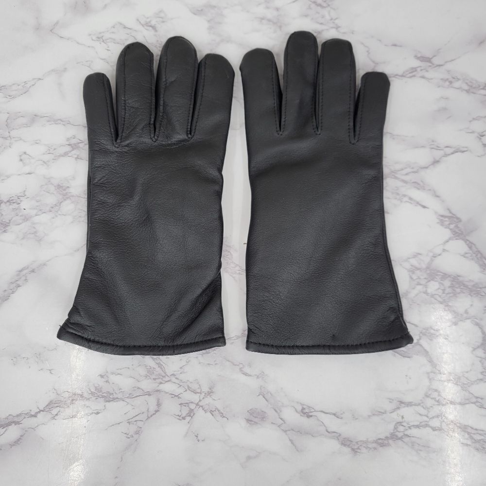 Black Leather Gloves Wool Blend Lining